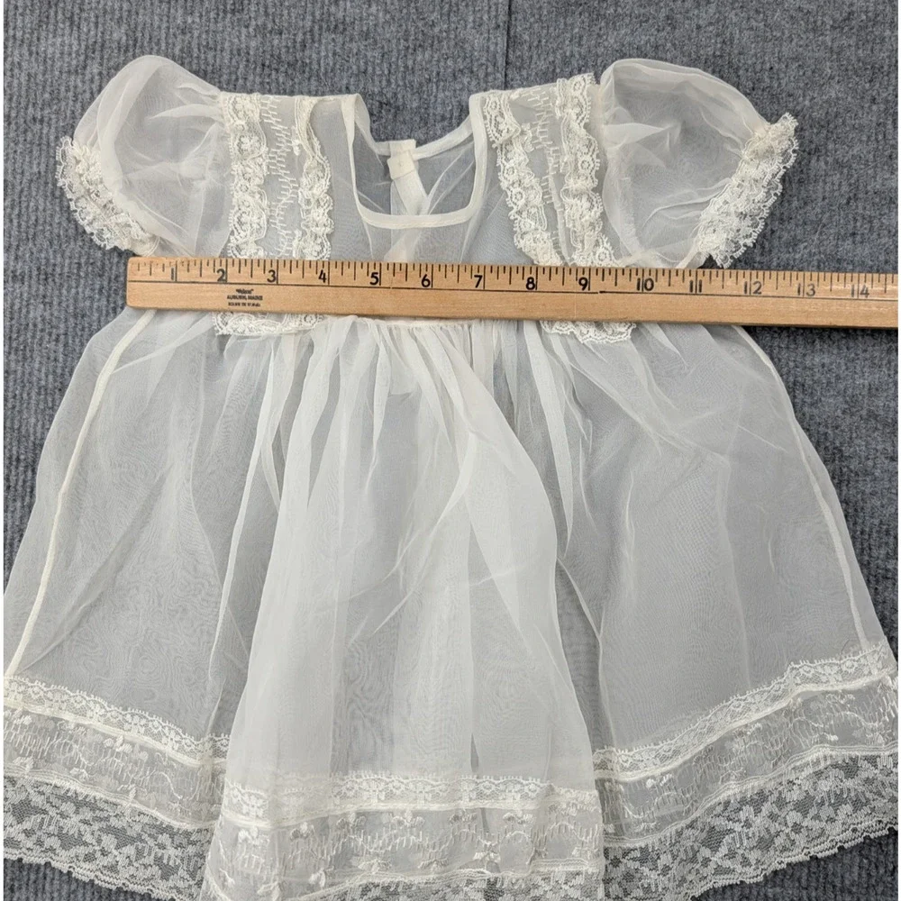 Vintage Baby Chiffon Dress Girls 0-6M Peasant Prairie Victorian Baptism Lace
